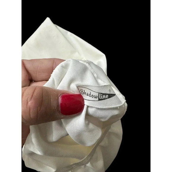 Vintage Shadow Line White Nylon Lace Trim Slit A-Line Midi Skirt Size M - Picture 6 of 8